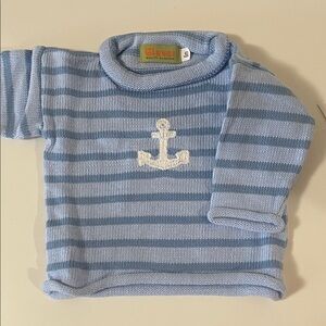 NWT- Boutique blue roll neck striped Baby Sweater - 6 months